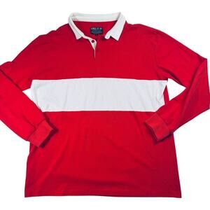 Kings of NY Rugby Polo Shirt Long Sleeve Red White Colorblock XL Mens Casual